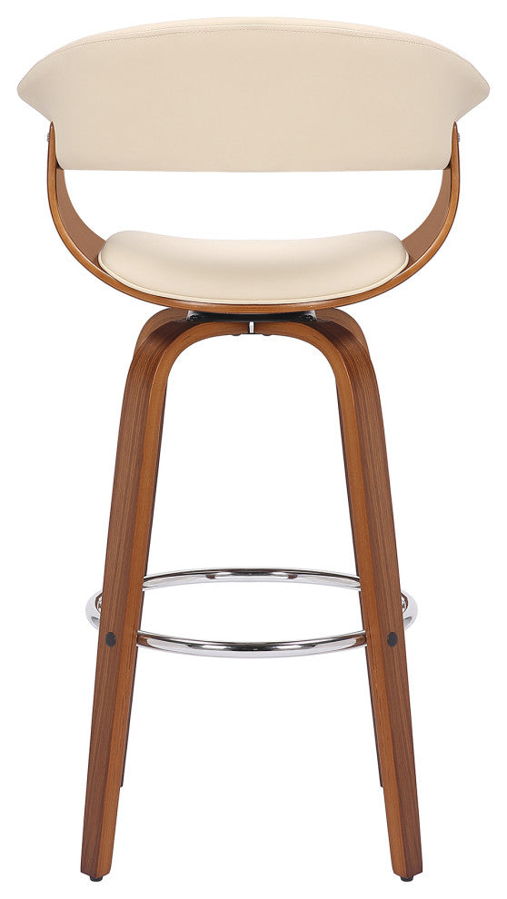Julyssa 30" Bar Height Swivel Cream Faux Leather and Walnut Wood Bar Stool