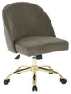 Elegant Office Chair, Golden Base With Padded Seat & Curved Back, Brown Velvet