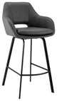 Aura Gray Faux Leather and Black Metal Swivel 26" Counter Stool