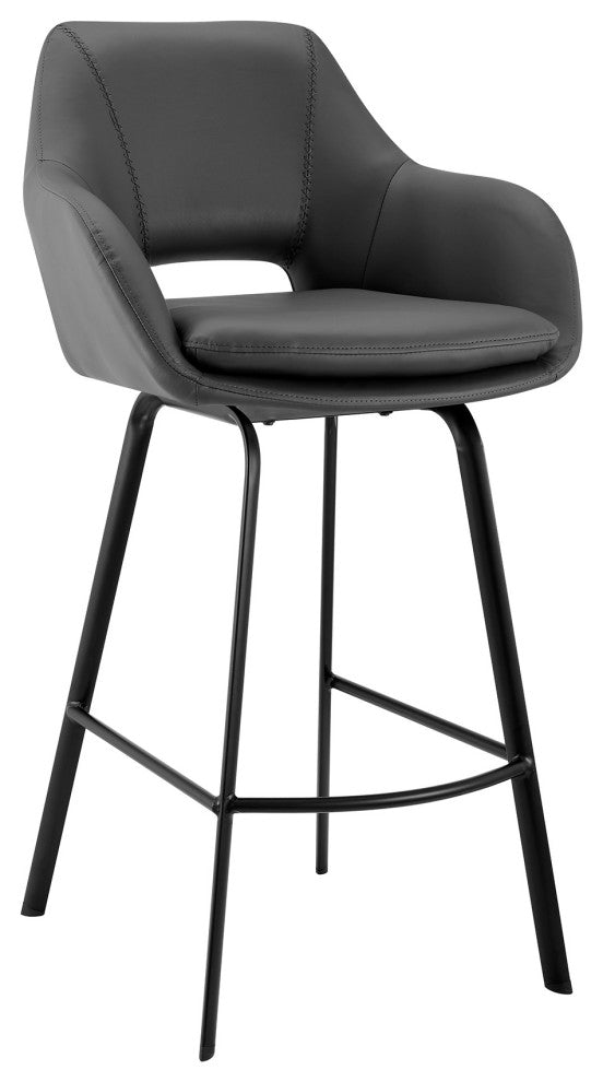 Aura Gray Faux Leather and Black Metal Swivel 26" Counter Stool