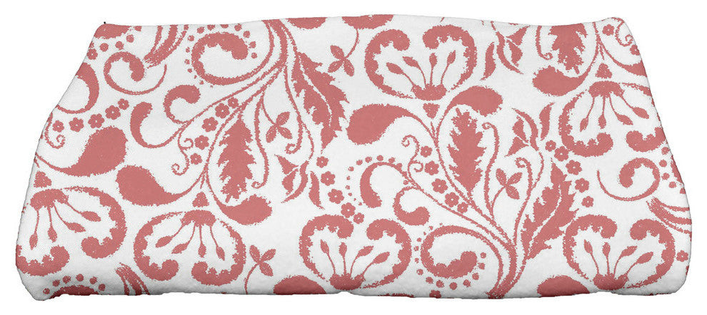 Aurora, Floral Print Bath Towel, Coral