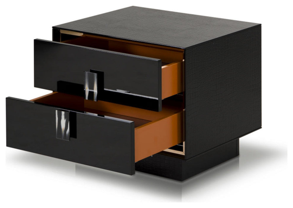 HomeRoots 21" Black MDF and Steel Nightstand With Two Drawers