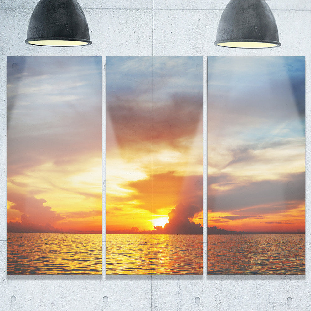"Fiery Sky at Sunset Over Sea" Metal Wall Art, 3 Panels, 36"x28"