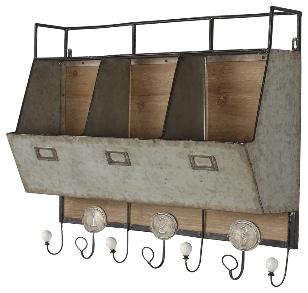 DesignOvation Arnica Rustic Wall Storage Pockets With Hooks