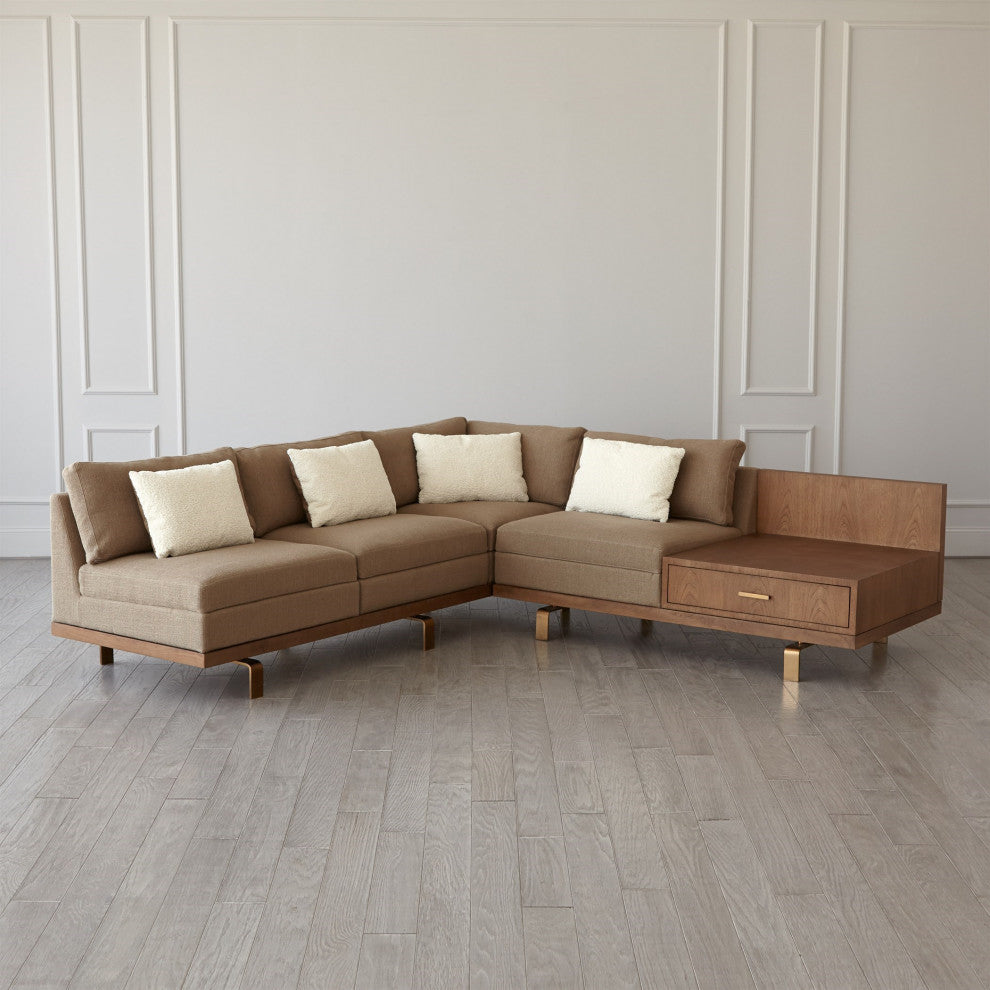 Luxe 6 Seat Sofa Side Table Sectional Walnut Wood Midcentury Contemporary Corner