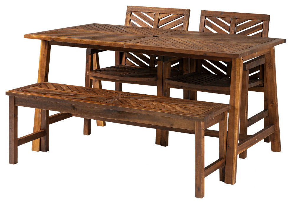Solid Acacia Wood 4-Piece Chevron Dining Set - Dark Brown