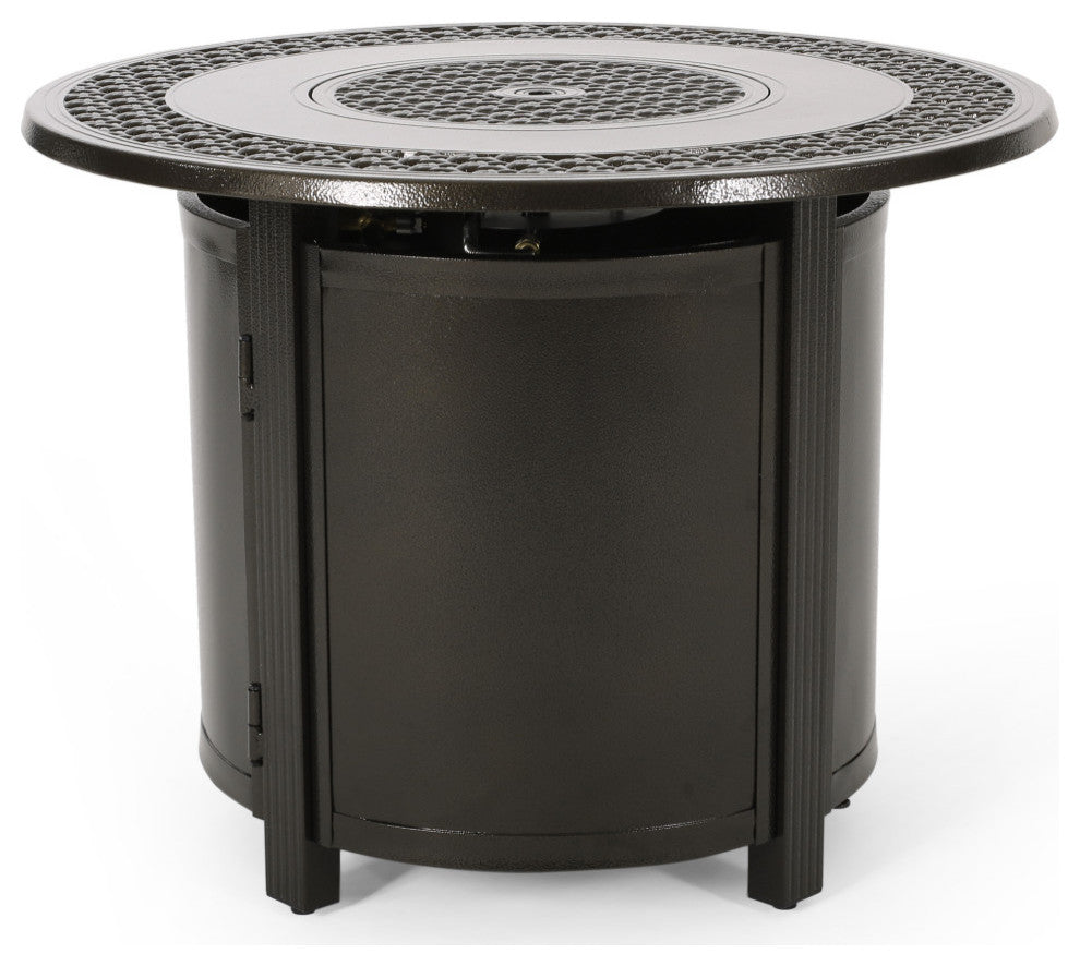 Elisha Outdoor Round Aluminum Fire Pit, Hammered Bronze