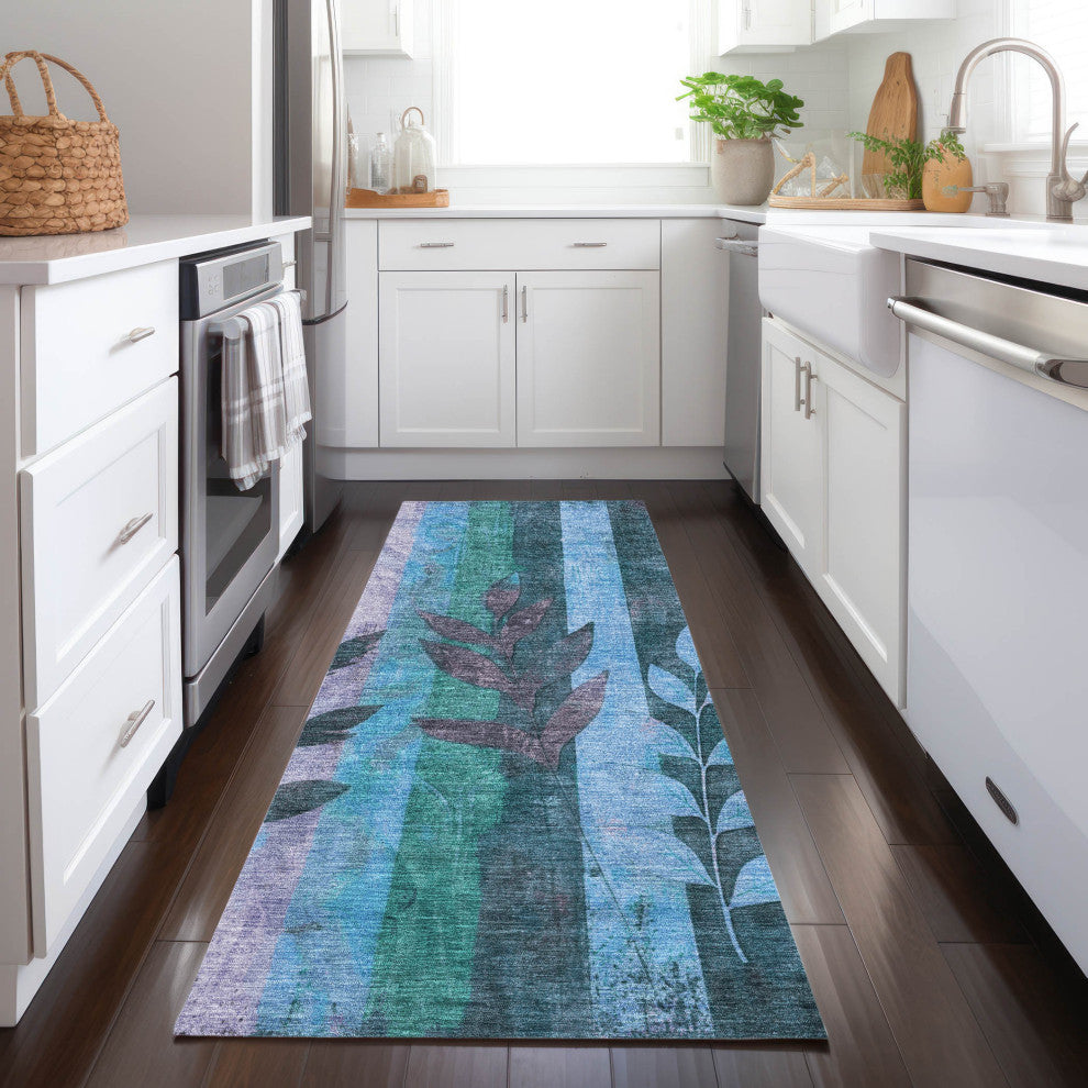 Machine Washable Indoor/Outdoor Chantille ACN1871 Denim 2'3" x 7'6" Runner Rug