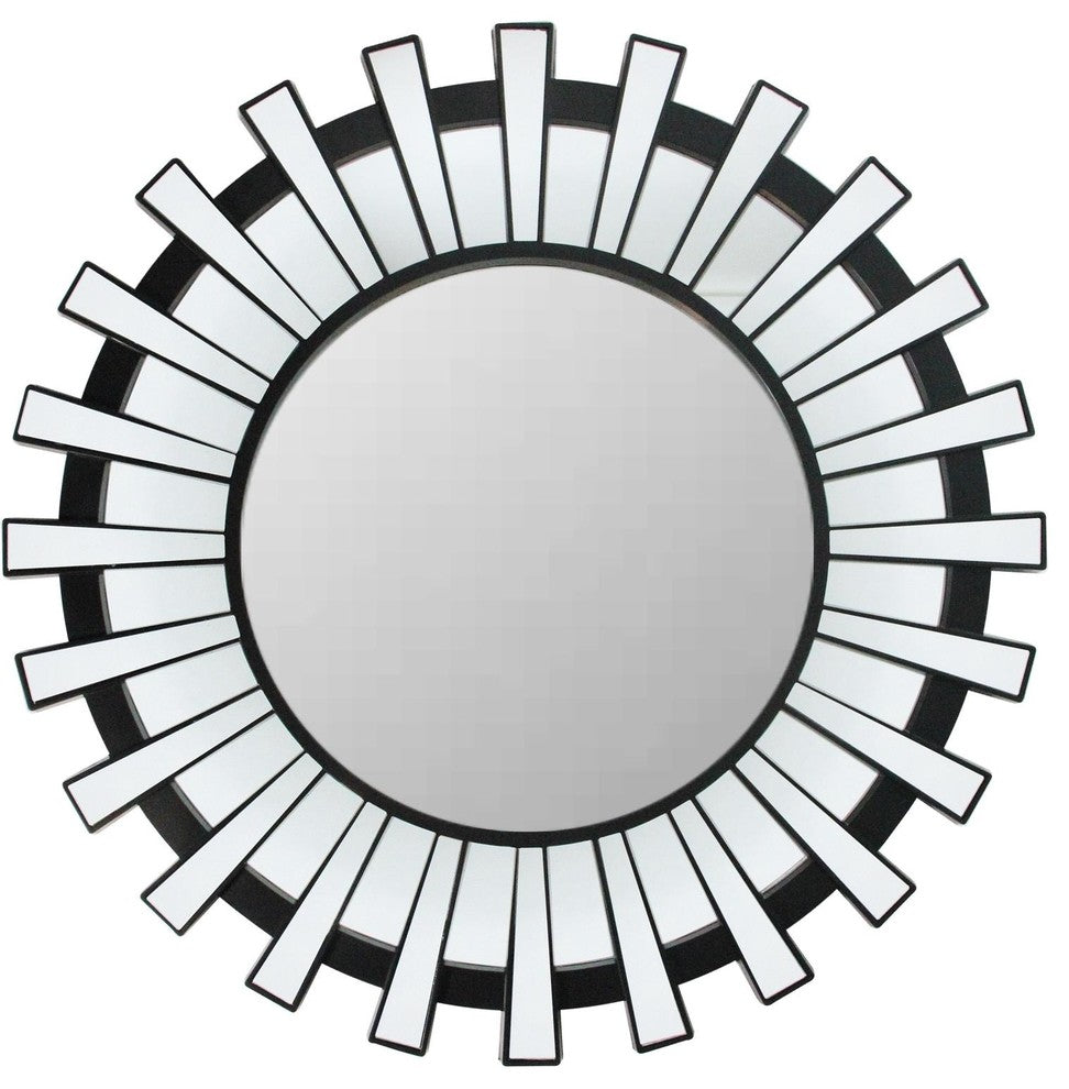 25.5" Sparkling Regal Sunburst Matte Black Decorative Round Wall Mirror