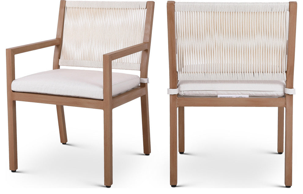 Maui Water Resisting Fabric Outdoor Patio Dining Arm Chair, Set of 2, Cream