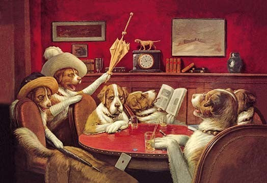 Dog Poker - "This Game is Over"- Gallery Wrapped Canvas Art 12" x 18"