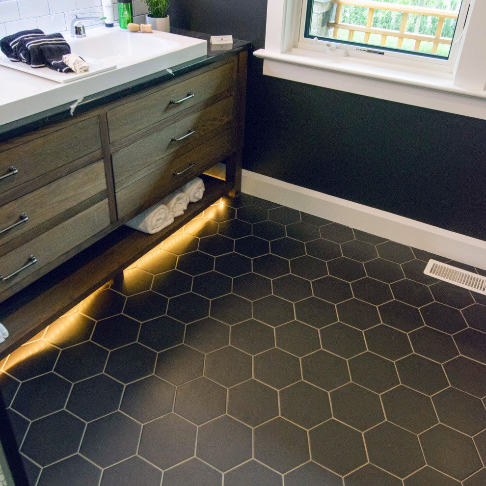 HexTile Ceramic Floor and Wall Tile, Matte Black, Sample
