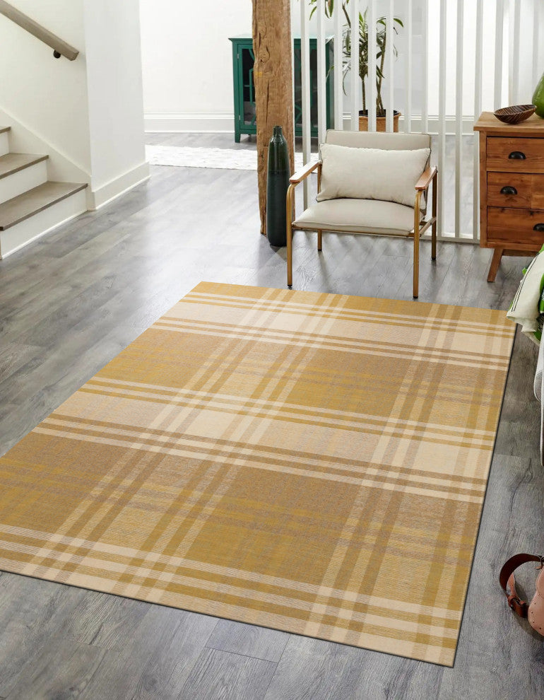 Hand-Tufted Wool Yellow Transitional Geometric Plaid Rug, 12' X 15'
