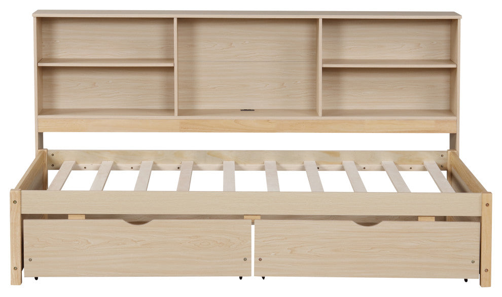 Gewnee Twin Size Bed Frame With Side Bookshelves