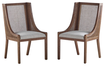 Wendell Rustic Fabric Upholstered and Cane Dining Chairs, Set of 2, Beige/Brown