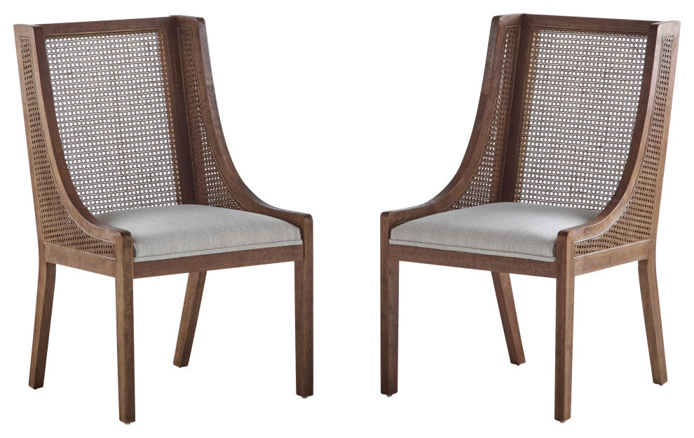 Wendell Rustic Fabric Upholstered and Cane Dining Chairs, Set of 2, Beige/Brown