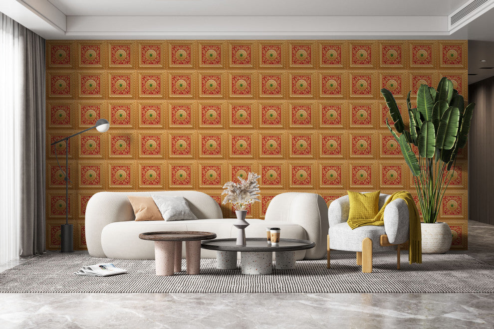 Gold-Red-Green 3D Ceiling Panels, 2'x2', 200 Sq Ft, Pack of 50