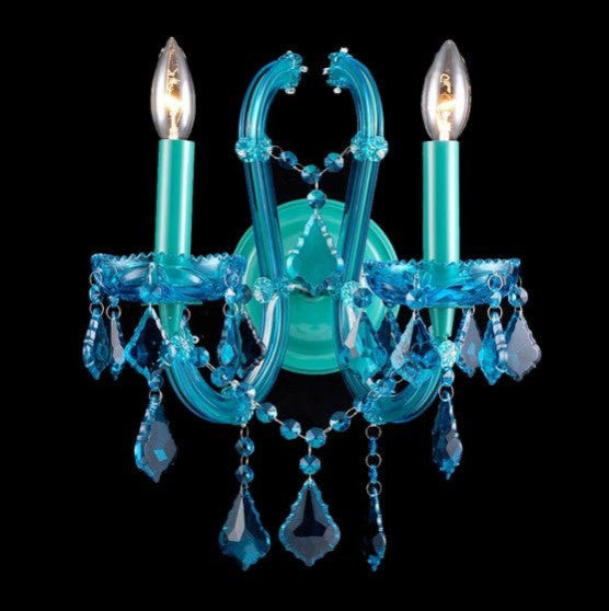 Avenue Lighting Onyx Lane. 2-Light Crystal Wall Sconce, Blue/Aqua Blue