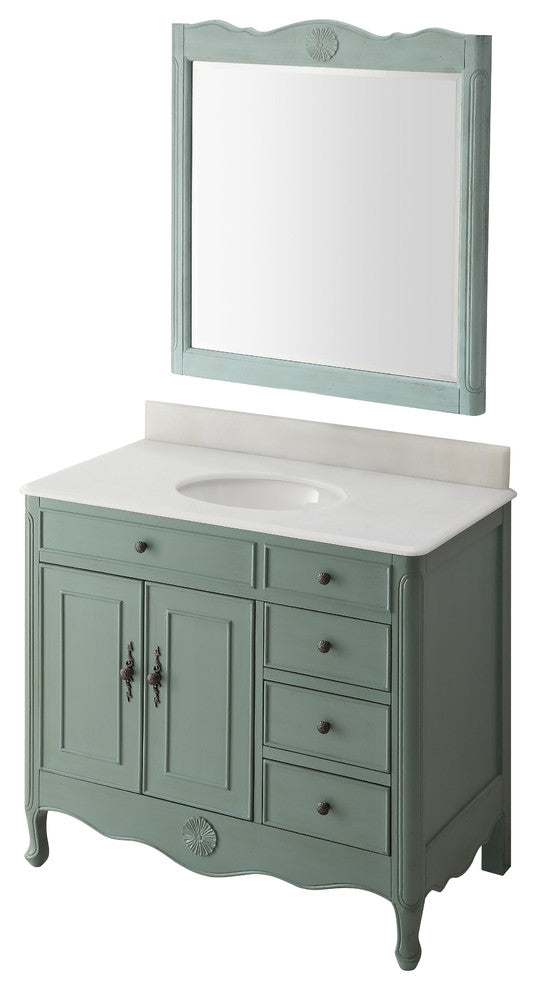 38 Inch Distressed Vintage Blue Cottage Style Daleville Bathroom Sink Vanity, Add Mirror No Faucet
