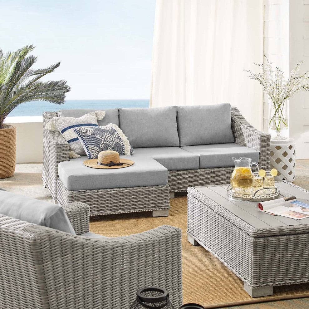 Lounge Sofa Chair Table Set, Rattan, Wicker, Gray, Modern, Outdoor Patio