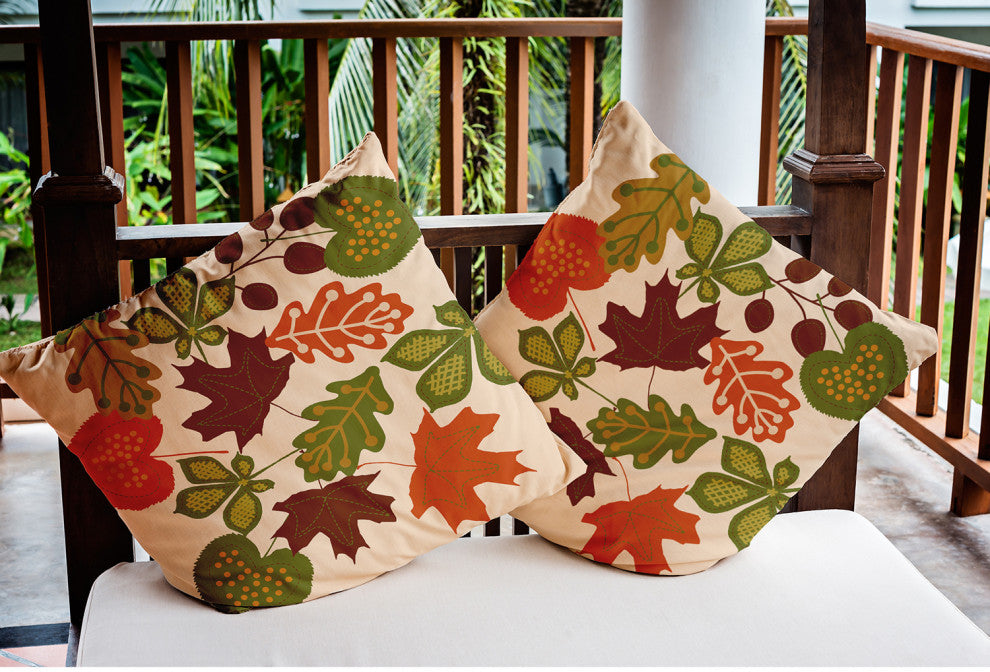 20" x 20" Fall Leaves Indoor/Outdoor Polyester Throw Pillow, Oak