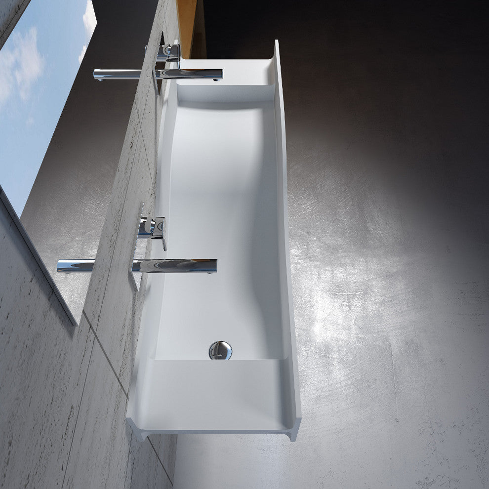 55" Polystone Left Wave Wallmounted Sink, Glossy White, No Faucet