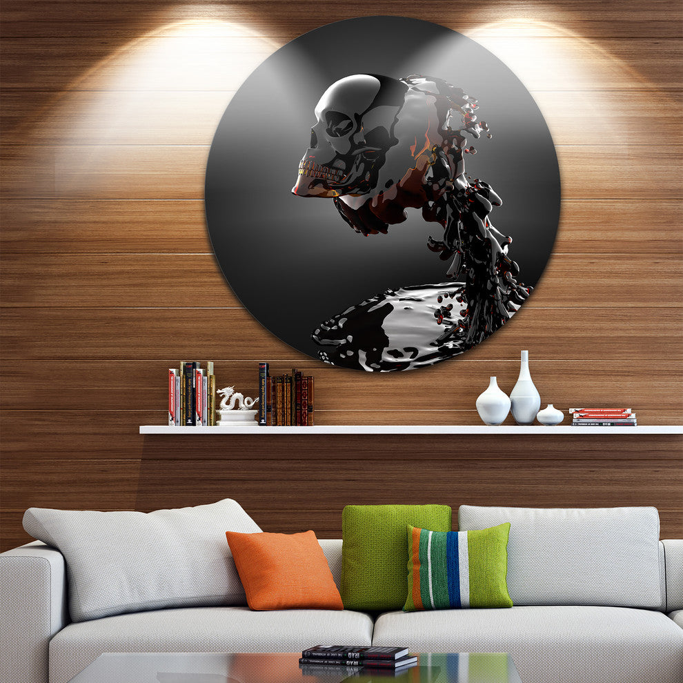 Skull In Liquid, Portrait Digital Art Round Wall Art, 23"