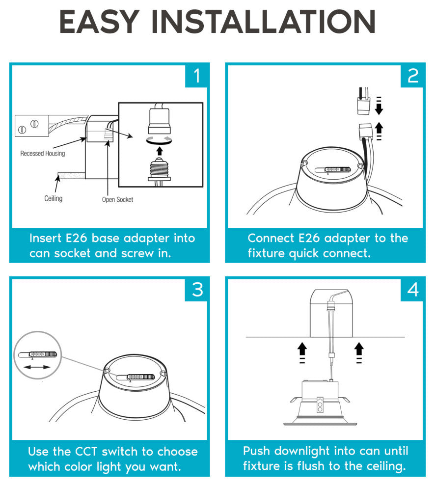 Luxrite 4" LED Recessed Can Light 14W 5 Color Option ETL 4 Pack