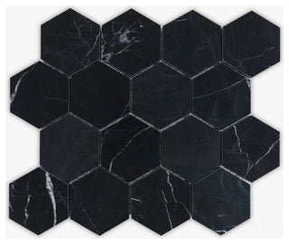 Neromarquina Honed 3" Hexagon Marble Mosaic
