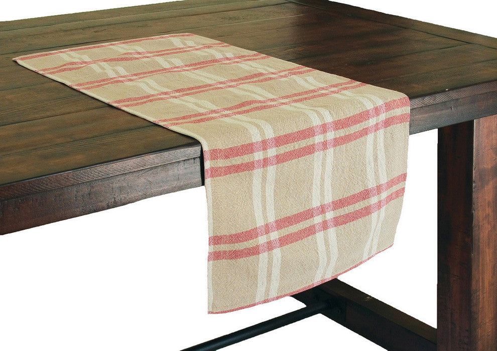 Natural Linen Check Table Runner, 16''x36''