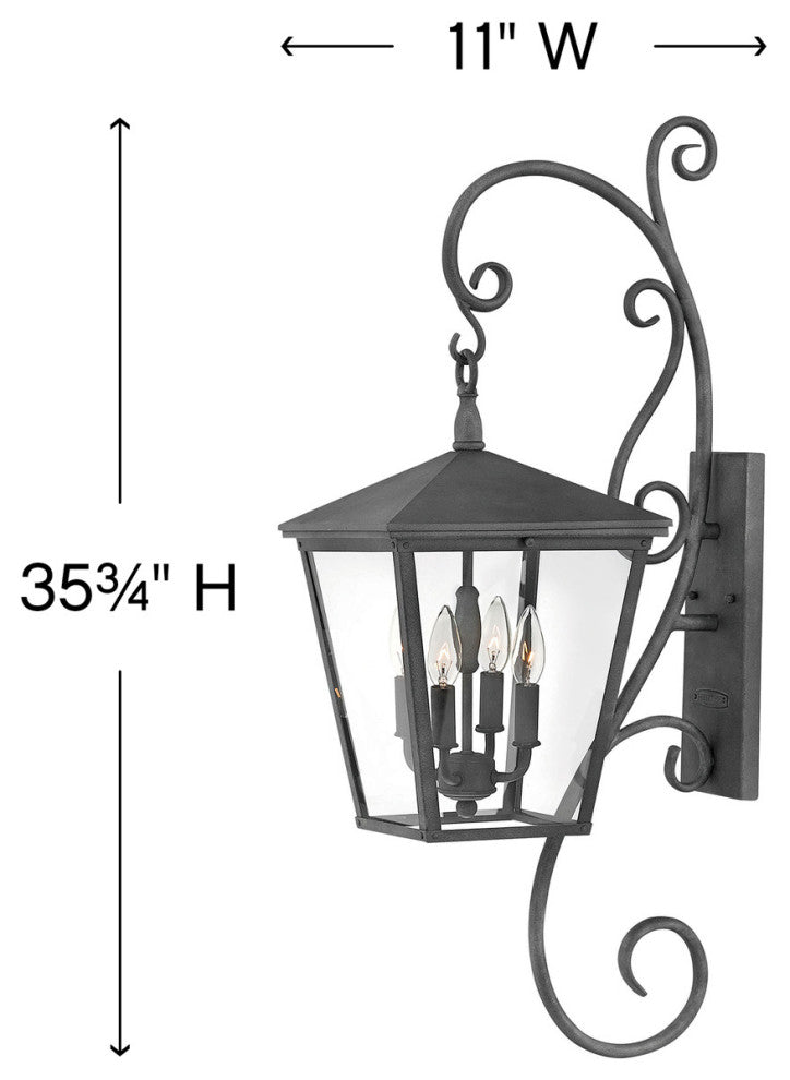 Hinkley Trellis Extra Large Wall Mount Lantern With Scroll, Aged Zinc