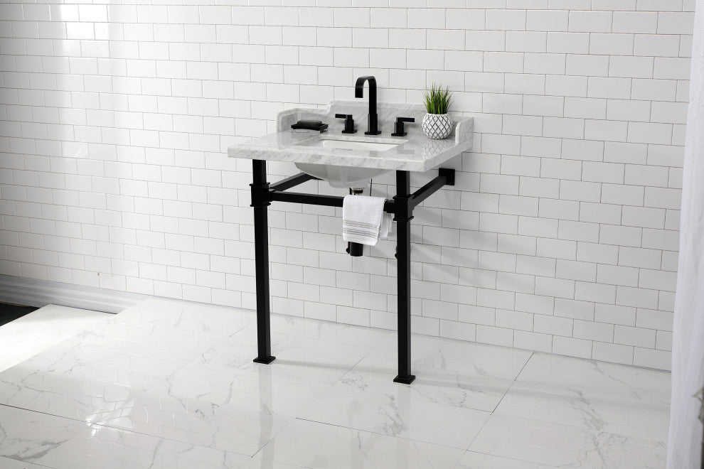 Kingston Brass LMS30MSQ0 30" Carrara Marble Console Sink, Legs