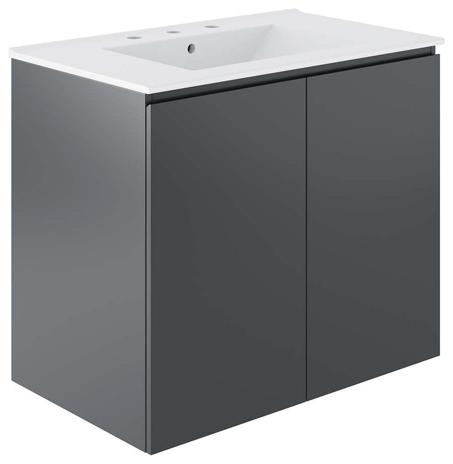 Bryn 30" Wall-Mount Bathroom Vanity, Gray White