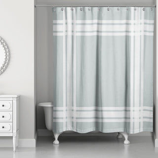 Striped Soft Blue Border 71x74 Shower Curtain