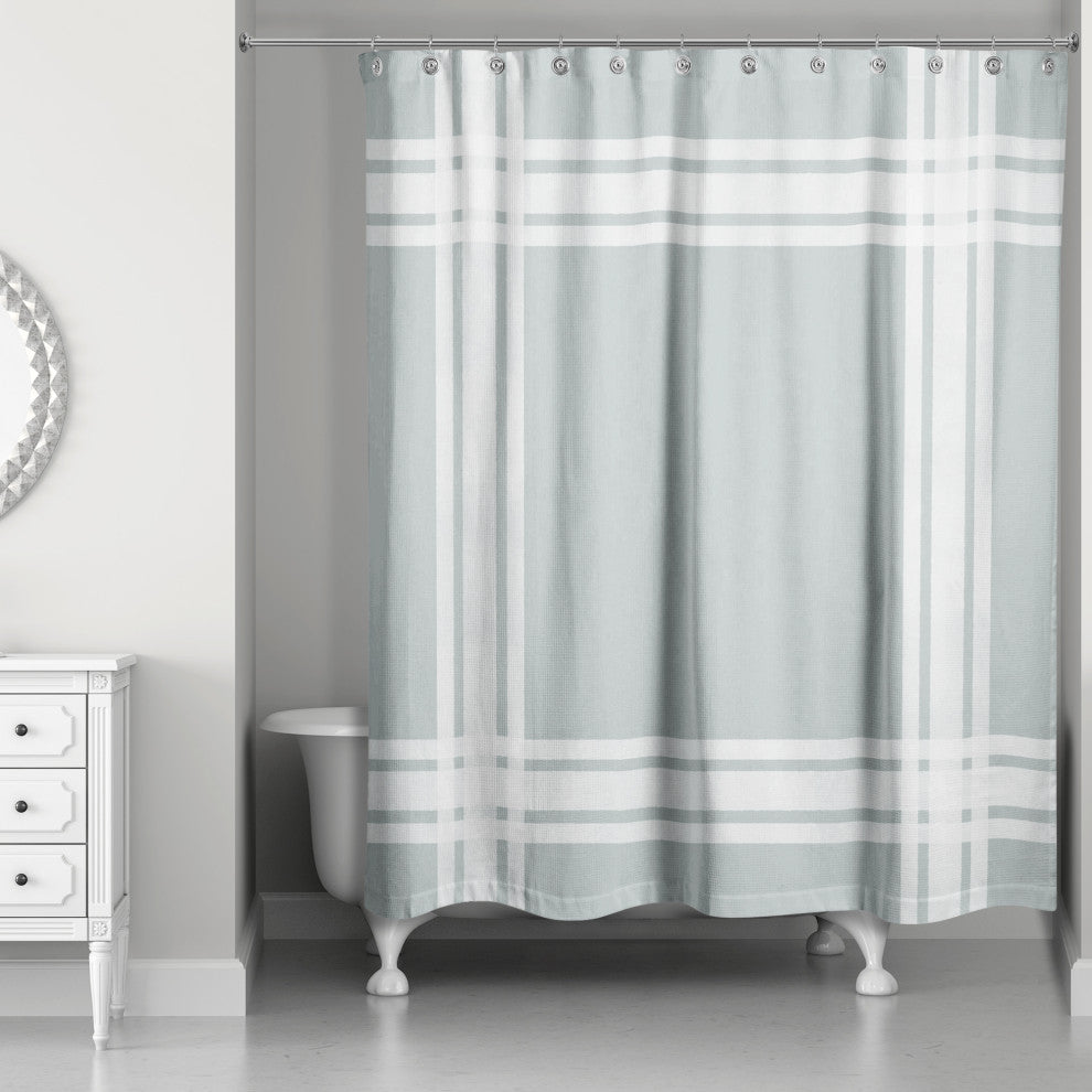 Striped Soft Blue Border 71x74 Shower Curtain