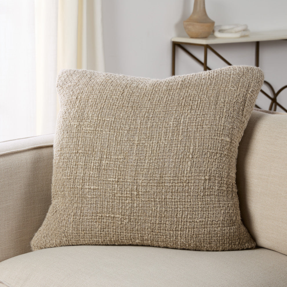 Tordis Solid Pillow 22" Square, Taupe, Polyester Fill