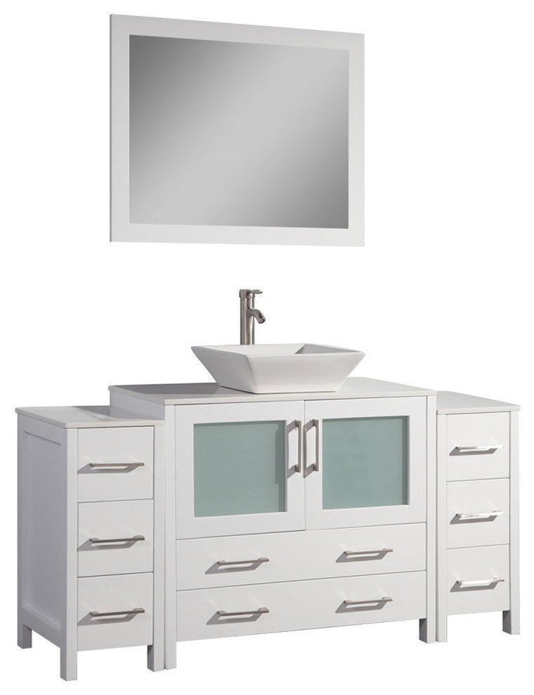 Vanity Art Vanity Set With Vessel Sink, White, 60", Led Touch-Switch Mirror