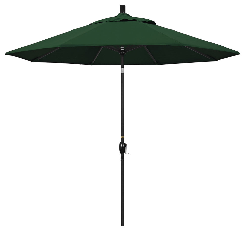 9' Matted Black Push-Button Tilt Crank Aluminum Umbrella, Hunter Green Pacifica