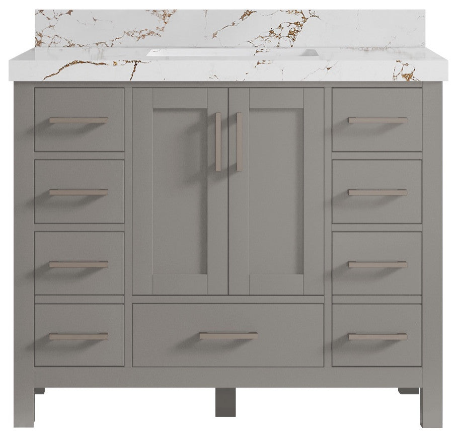 Malibu 42 Single Sink Bath Vanity in Elephant Skin Gray 2" Viola Brown