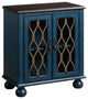 Benzara BM251333 Console Table With Trellis Pattern Door/1 Shelf, Antique Blue
