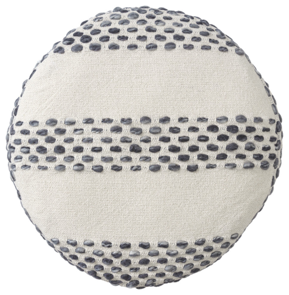 Quirk Rustic Striped Flatweave Cotton Blend  Pouf, White/ Navy