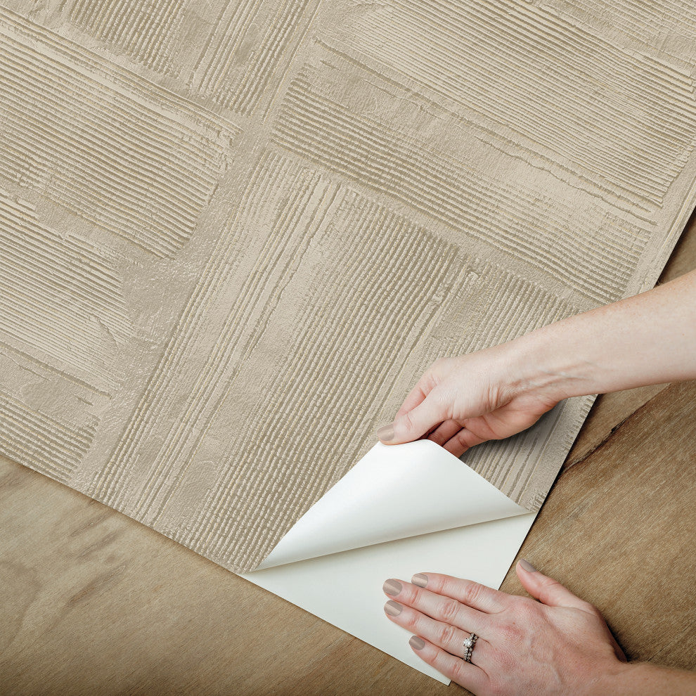 Taupe Dimensional Square Plaster Peel and Stick Wallpaper