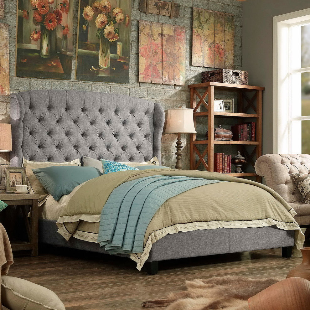 Felisa Upholstered Panel Bed, Gray, King