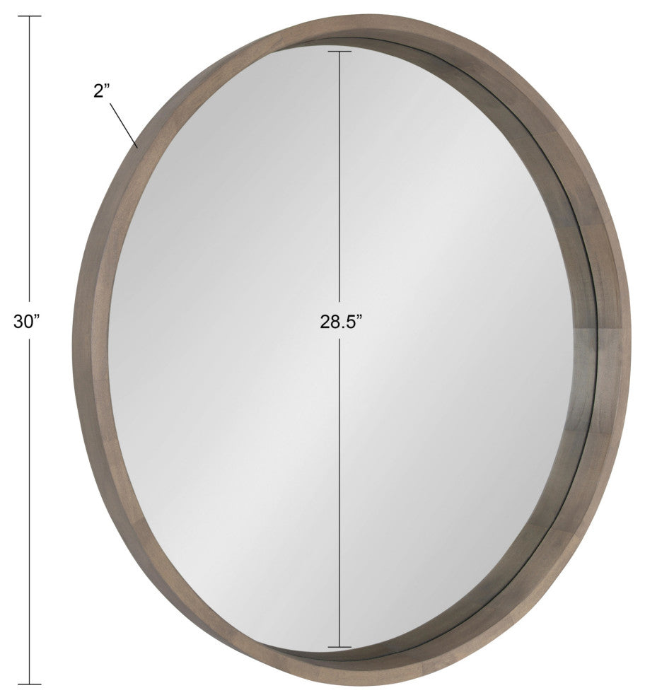 Hutton Round Wood Wall Mirror, Gray 30 Diameter