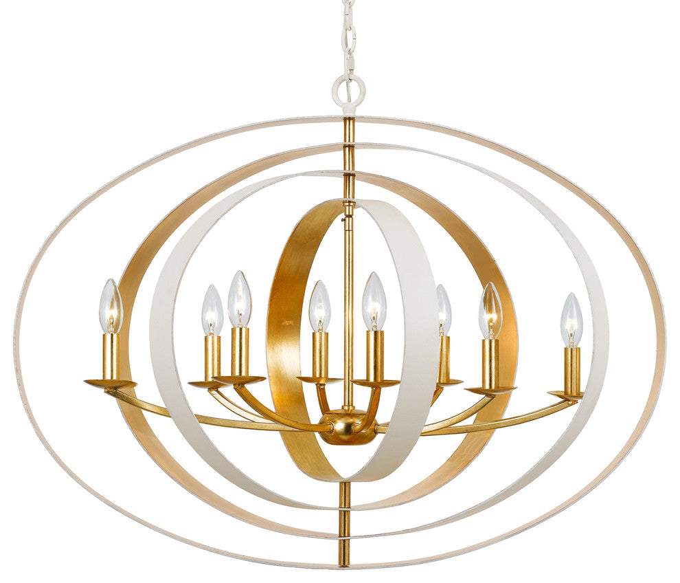 Luna 8-Light Chandelier, Matte White, Antique Gold