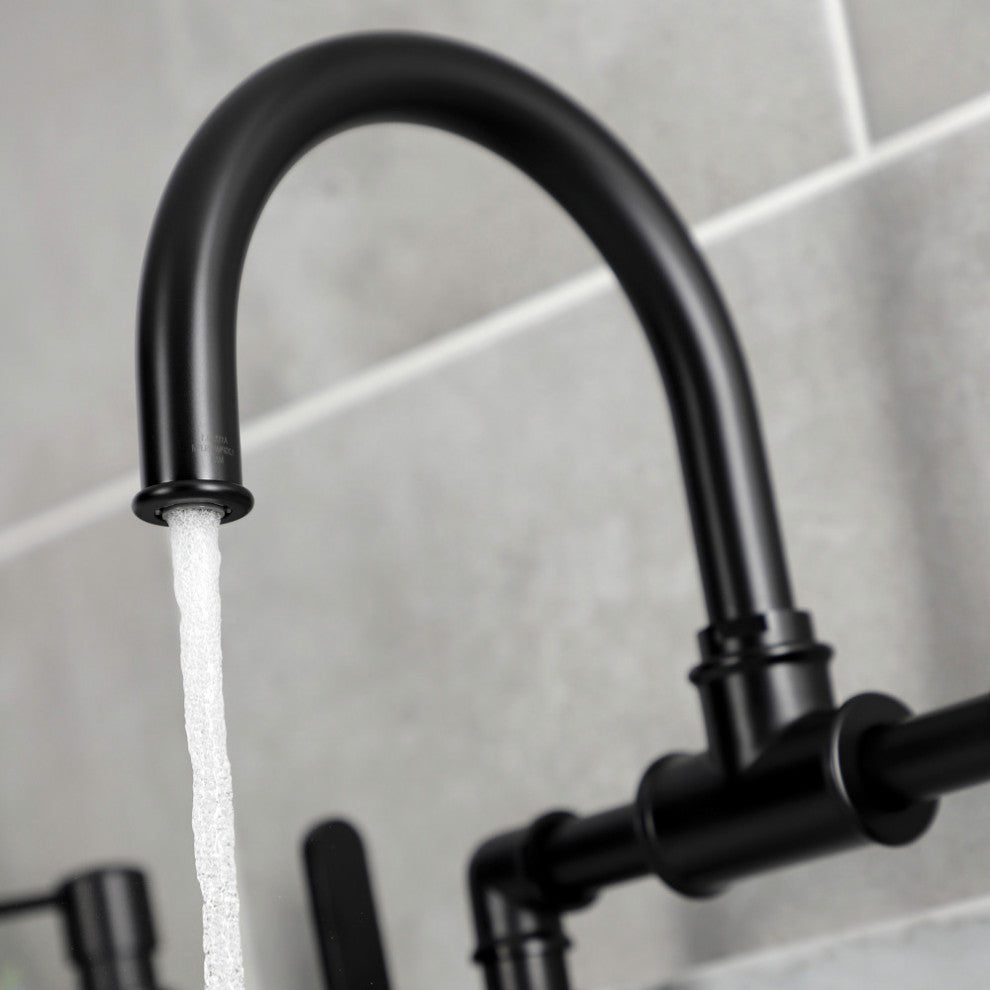 KS2170KL Industrial Style Bridge Bathroom Faucet With Pop-Up Drain, Matte Black