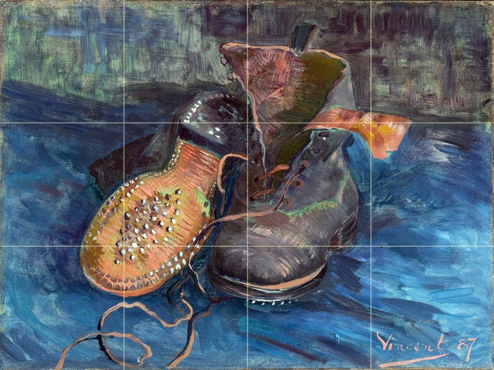 Tile Mural, A Pair of Boots Still Life Shoes Ceramic Matte