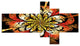 Dark Yellow Orange Fractal Flower, Abstract Wall Art Canvas, 60"x32", 5 panels