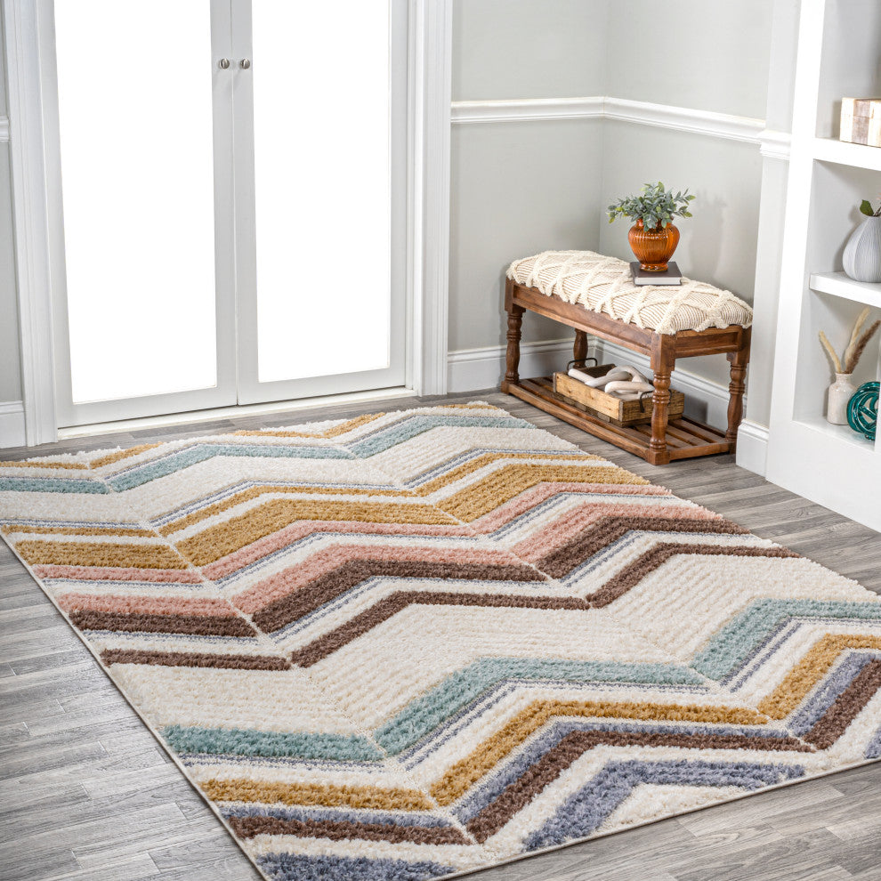 Elin Chevron High-Low Multi/Cream 5'x8' Area Rug