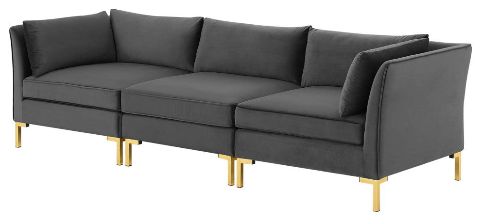 Sofa, Velvet, Gray, Modern, Living Lounge Room Hotel Lobby Hospitality